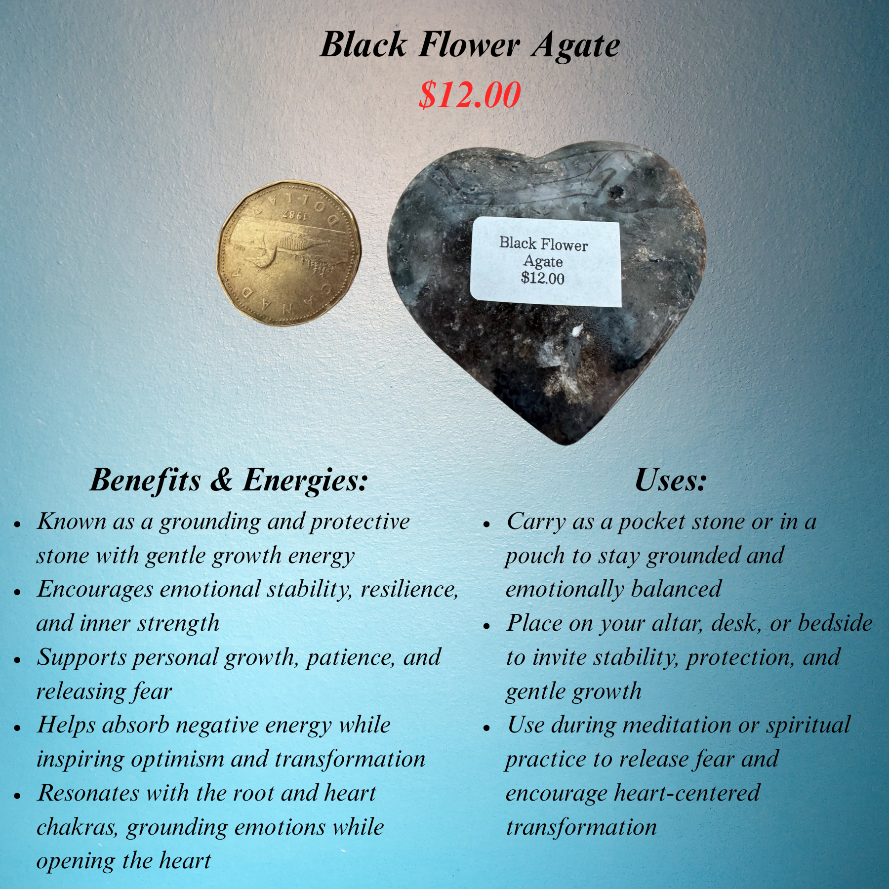 Black Flower Agate Palm Stone