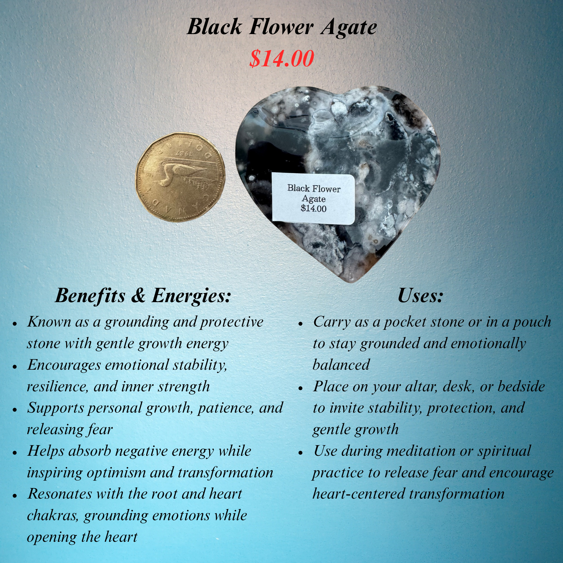 Black Flower Agate Palm Stone